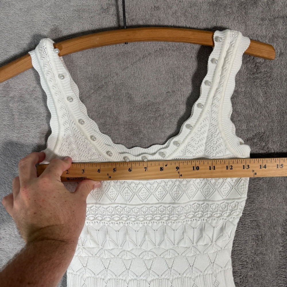 Ancosti White Pointelle Knit Pearl Embellished Fit Flare Mini Dress Angelcore S - Picture 9 of 11
